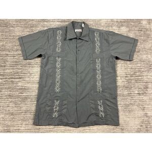 Chic Elegant Shirt Mens Large Gray Havana Style Button Up‎ Polyester Blend